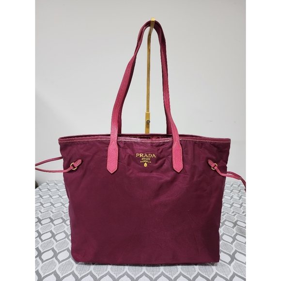 PRADA Nylon And Saffiano Leather Tote Bag Pink - Picture 1 of 14